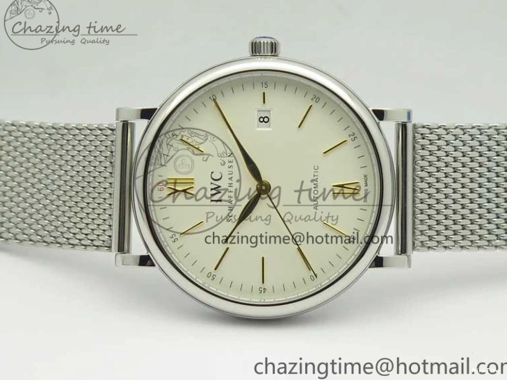 MIROTIME 0701 Breathable Portofino IW356501 SS V3 MK 1:1 Best Edition White Dial Gold Markers On SS Mesh Bracelet MIYOTA 7197